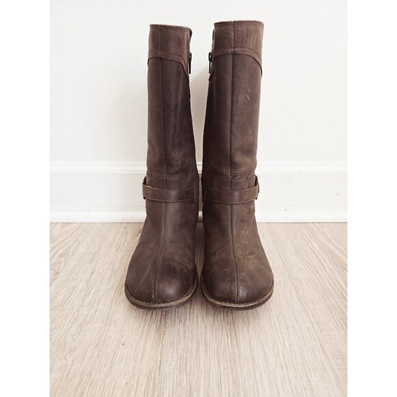 Merrell Captiva Buckle Espresso Brown Leather Mid Calf Zip Winter Shoes Boots 10 - Picture 5 of 11